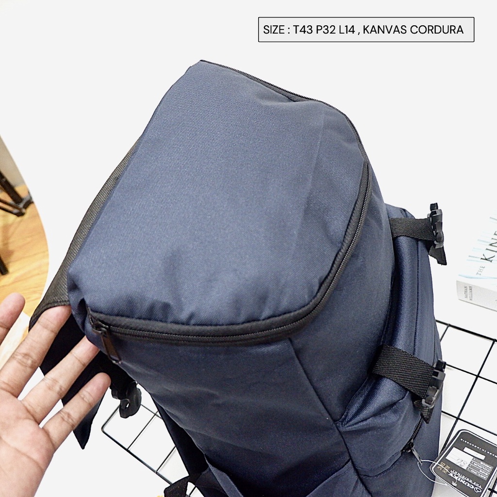 BISA COD tas ransel pria cowok anak dewasa sekolah kantor backpack gesper tutup kanvas cordura murah - Gambar 5