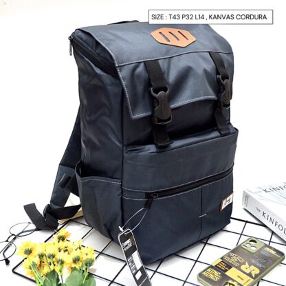 BISA COD tas ransel pria cowok anak dewasa sekolah kantor backpack gesper tutup kanvas cordura murah - Gambar 2
