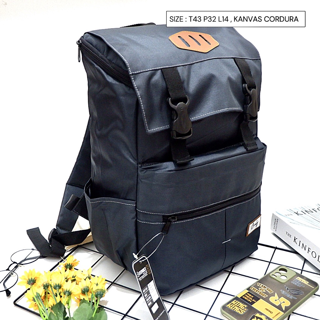 BISA COD tas ransel pria cowok anak dewasa sekolah kantor backpack gesper tutup kanvas cordura murah - Gambar 2