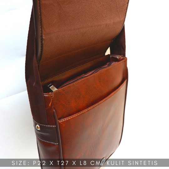 FREE ONGKIR Tas Slempang Selempang Pria Cowok kulit sintetis Sling Bag PU Leather sehari hari - Gambar 6