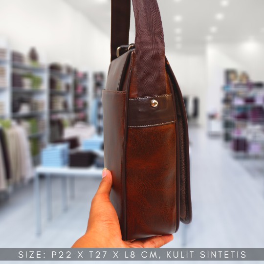 FREE ONGKIR Tas Slempang Selempang Pria Cowok kulit sintetis Sling Bag PU Leather sehari hari - Gambar 5