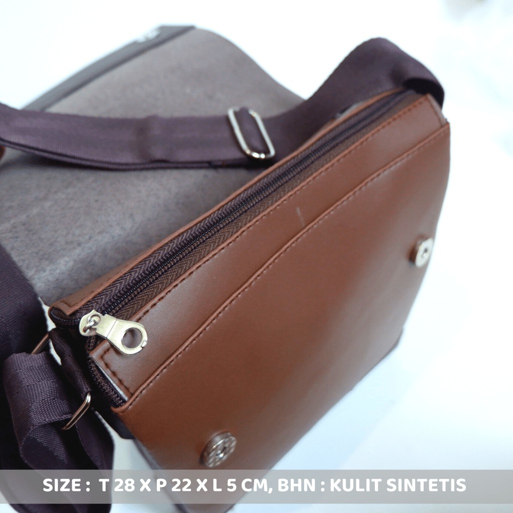 Tas Pria Tas Bahu Selempang Pria POLOS GESPER Kulit SINTETIS Muat Gadget 8 Inchi Slingbag cowok - Gambar 6