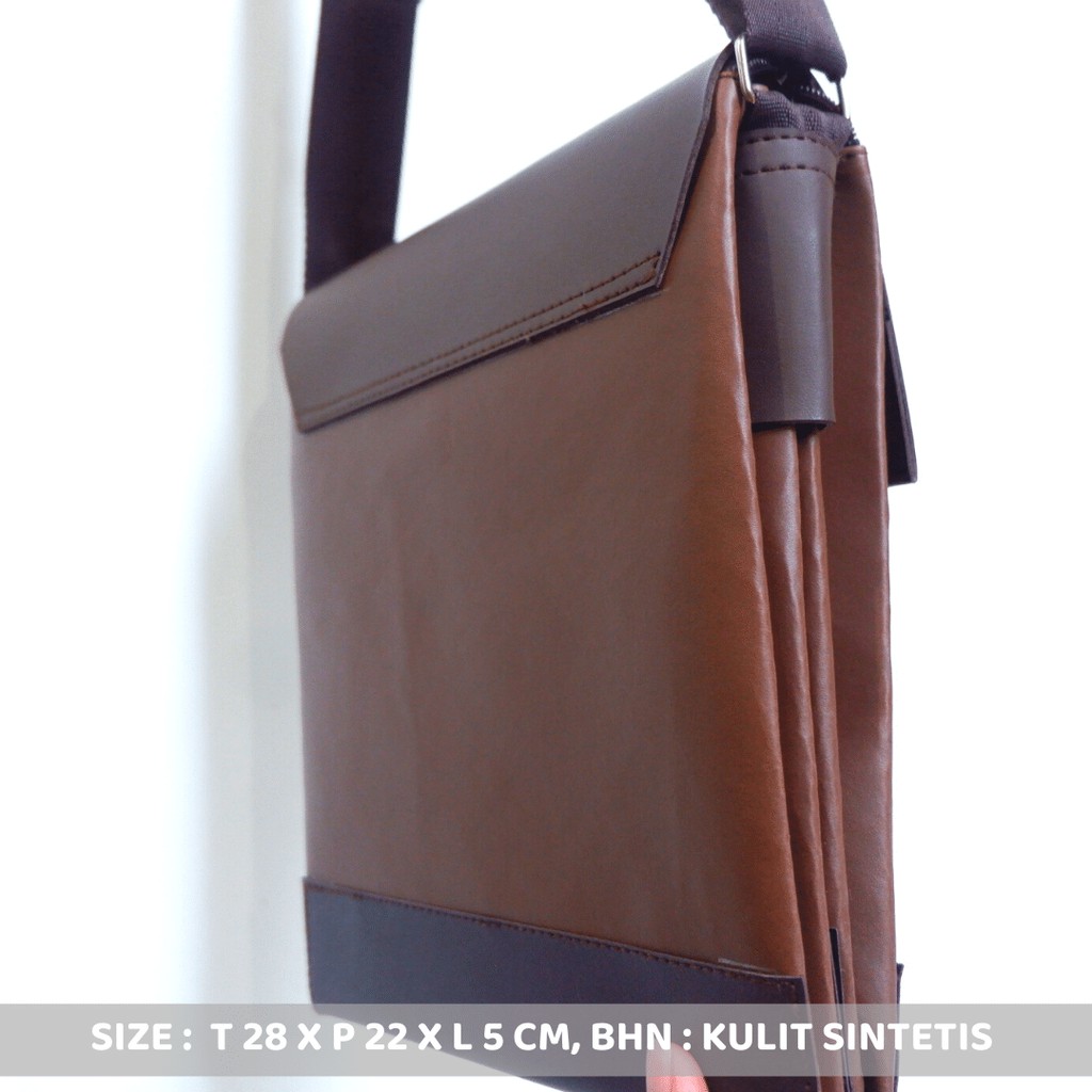 Tas Pria Tas Bahu Selempang Pria POLOS GESPER Kulit SINTETIS Muat Gadget 8 Inchi Slingbag cowok - Gambar 8