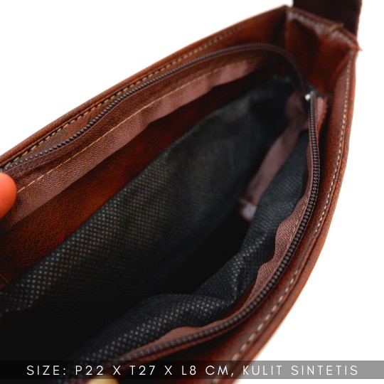 FREE ONGKIR Tas Slempang Selempang Pria Cowok kulit sintetis Sling Bag PU Leather sehari hari - Gambar 8