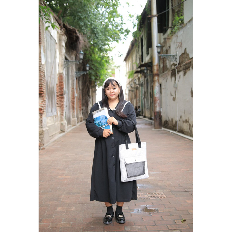 COD in SAJA Totebag fashion krem tali kanvas motif gadis kepang Tas Kuliah dan Pergi Jalan Jalan - Gambar 8