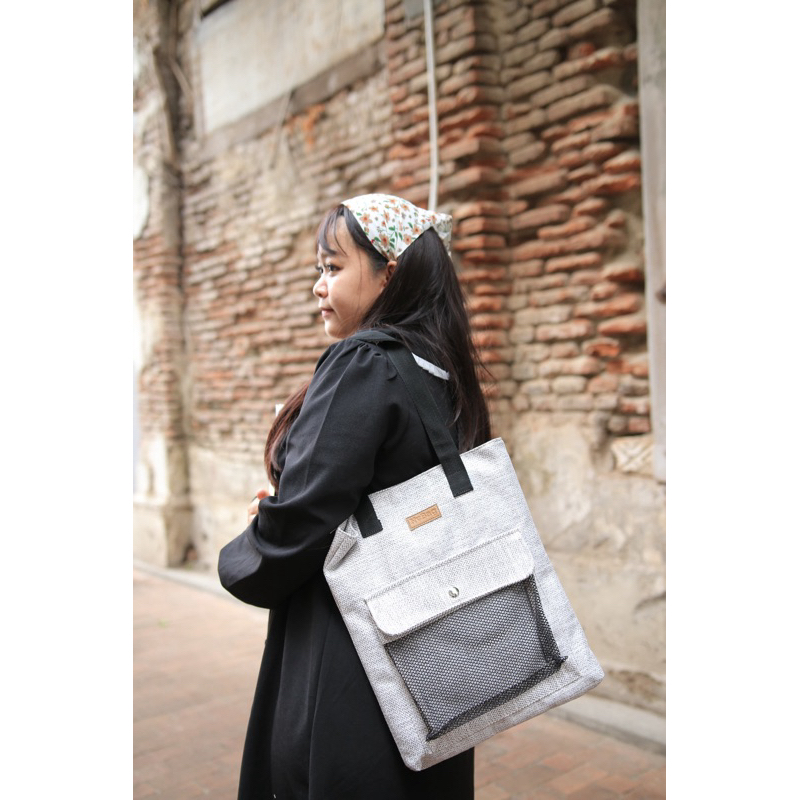 COD in SAJA Totebag fashion krem tali kanvas motif gadis kepang Tas Kuliah dan Pergi Jalan Jalan - Gambar 7