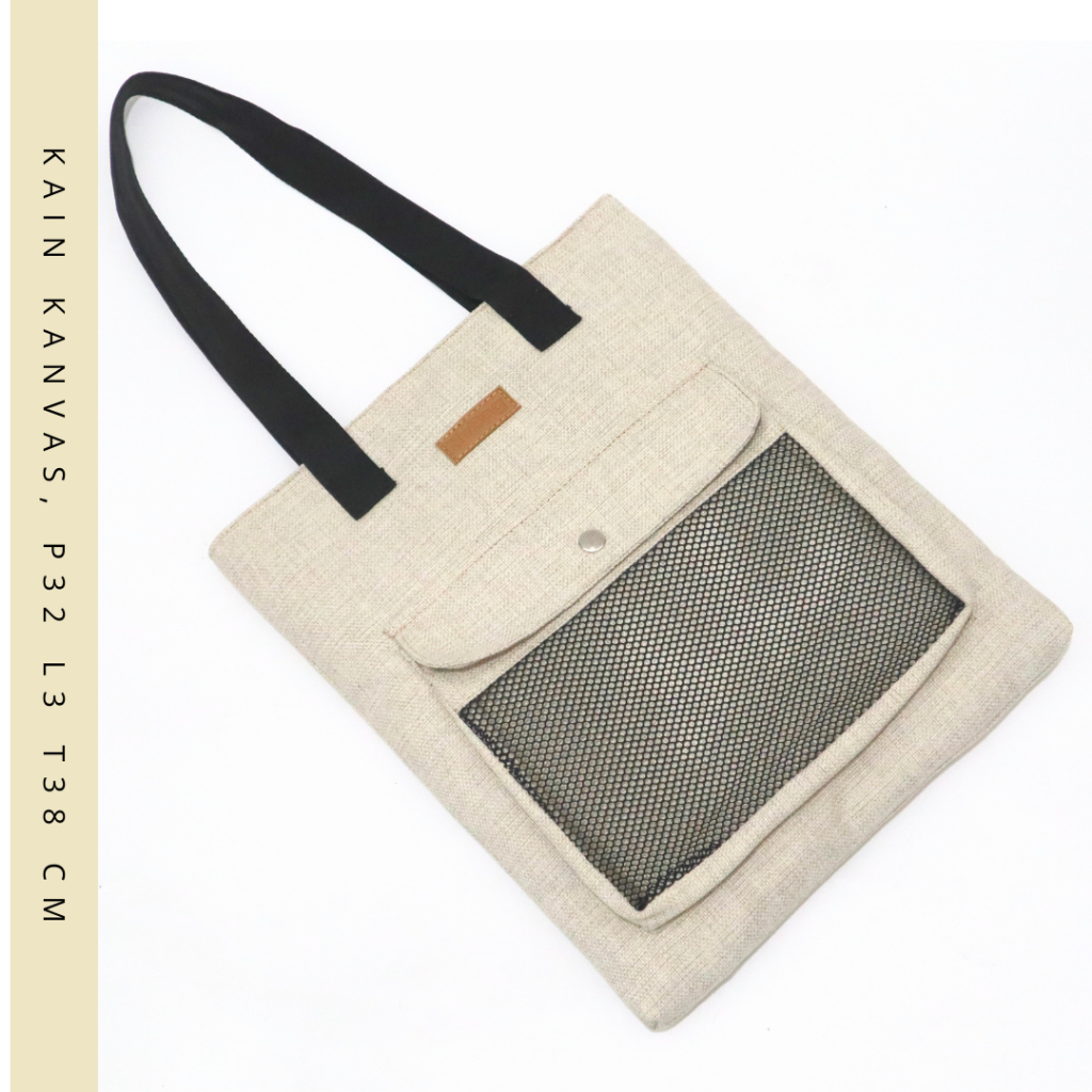 COD in SAJA Totebag fashion krem tali kanvas motif gadis kepang Tas Kuliah dan Pergi Jalan Jalan