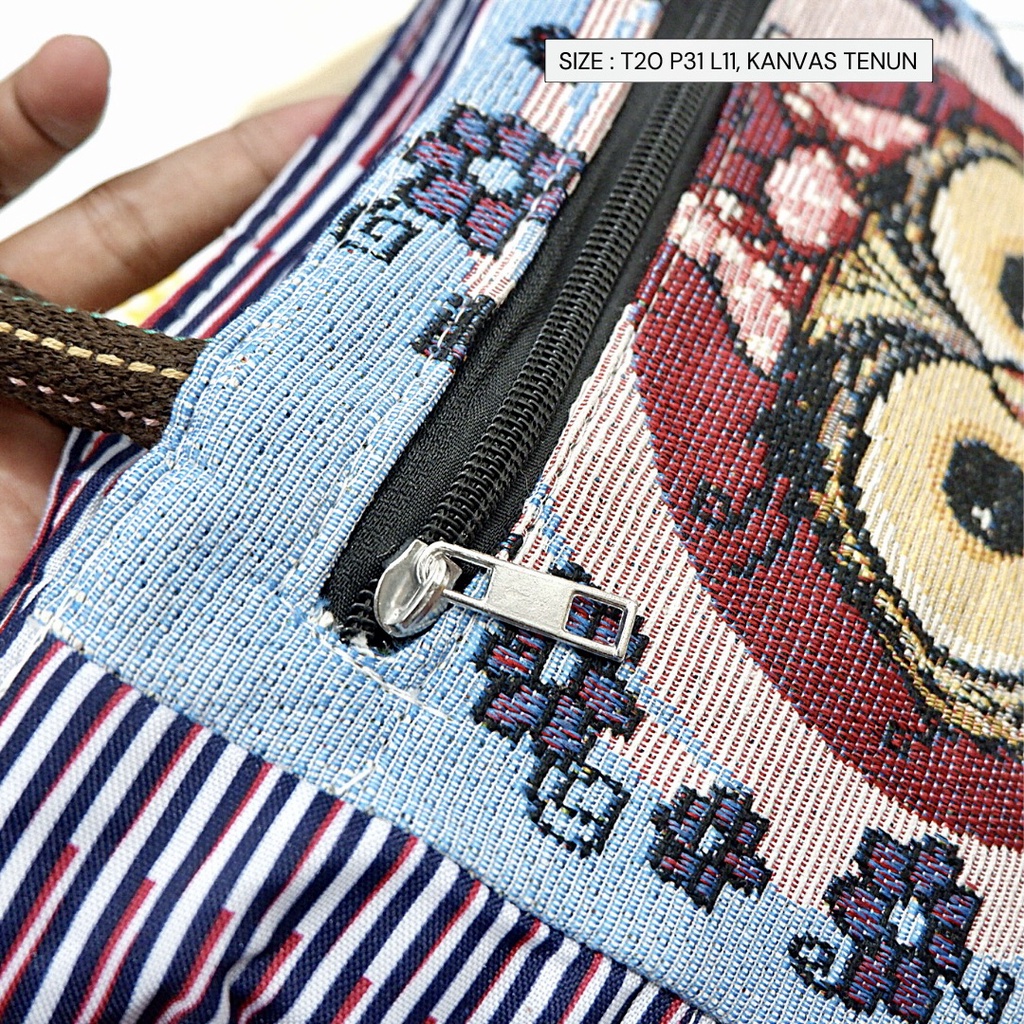 Tas Selempang kekinian Model Kinar kanvas tenun burung hantu owl murah tebal semarang tali panjang kaku oval - Gambar 5
