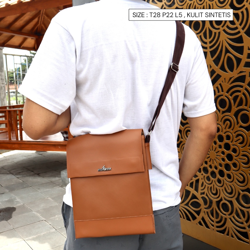 Tas Pria Tas Bahu Selempang Pria POLOS GESPER Kulit SINTETIS Muat Gadget 8 Inchi Slingbag cowok - Gambar 3