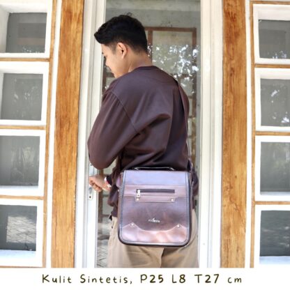 FREE ONGKIR Tas Slempang Selempang Pria Cowok kulit sintetis Sling Bag PU Leather sehari hari - Gambar 4