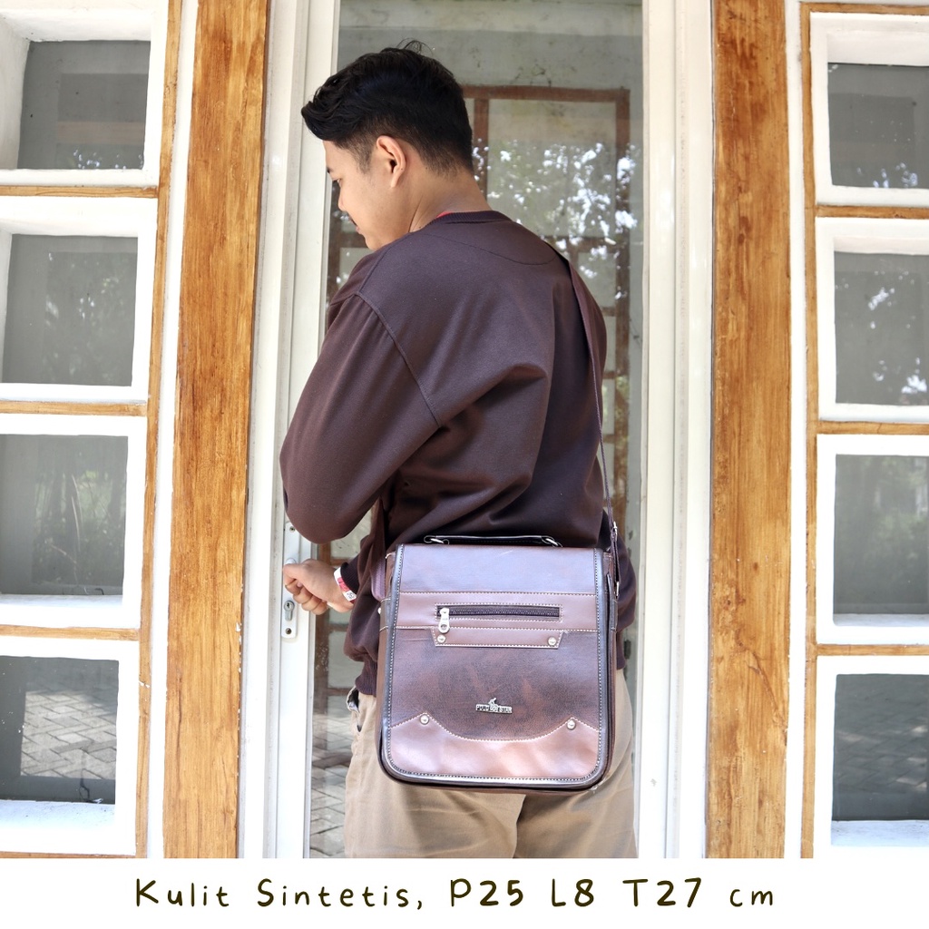 FREE ONGKIR Tas Slempang Selempang Pria Cowok kulit sintetis Sling Bag PU Leather sehari hari - Gambar 4