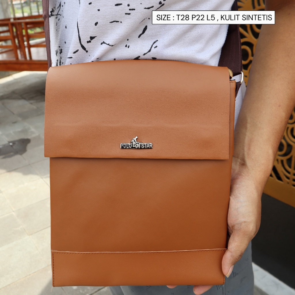 Tas Pria Tas Bahu Selempang Pria POLOS GESPER Kulit SINTETIS Muat Gadget 8 Inchi Slingbag cowok - Gambar 4
