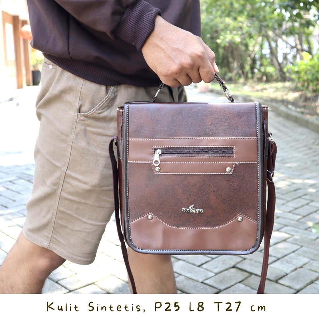 FREE ONGKIR Tas Slempang Selempang Pria Cowok kulit sintetis Sling Bag PU Leather sehari hari - Gambar 2